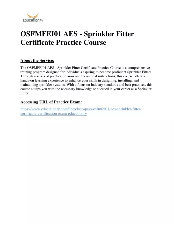 osfmfei01 aes sprinkler fitter certificate