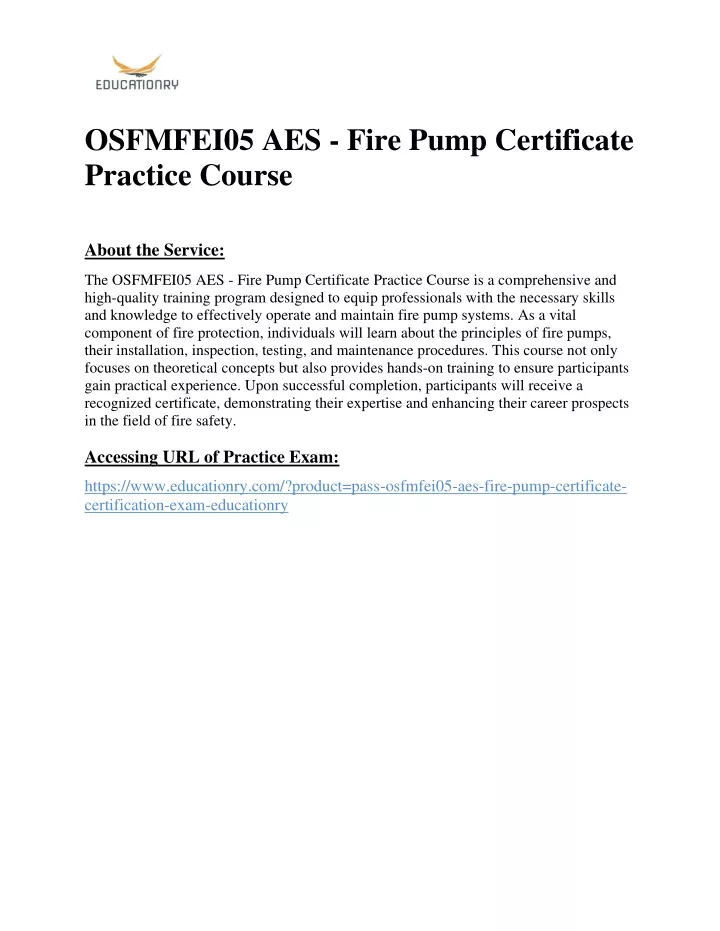 PPT OSFMFEI05 AES Fire Pump Certificate Practice Course PowerPoint