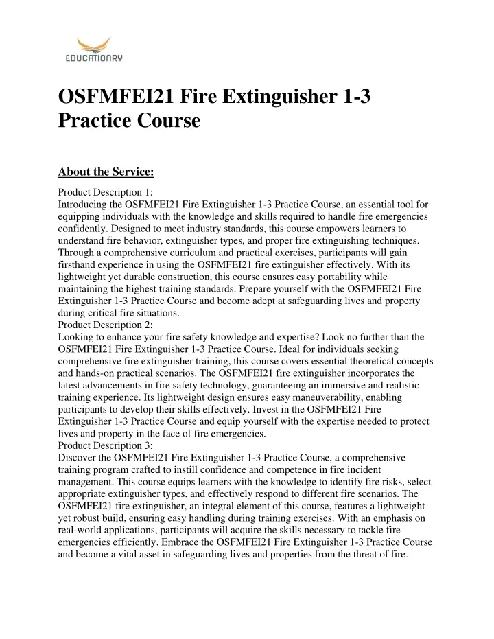 osfmfei21 fire extinguisher 1 3 practice course