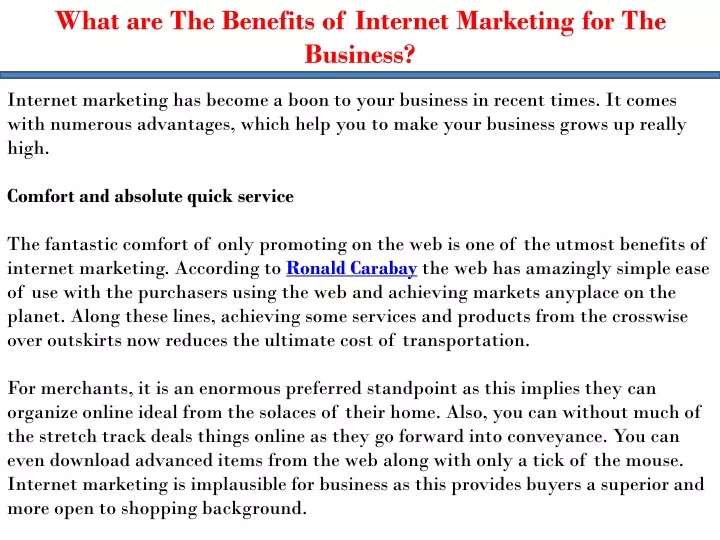 what are the benefits of internet marketing