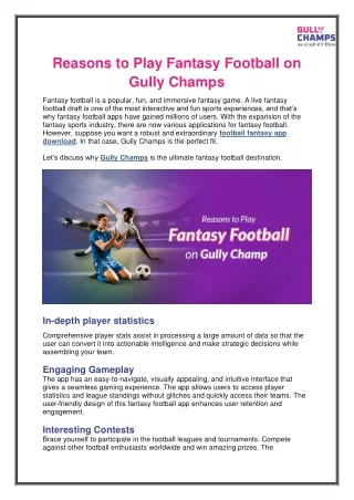 Ultimate Fantasy Football Experience with Gully Champs