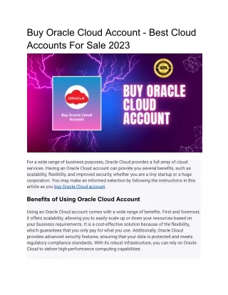 Buy Oracle Cloud Account