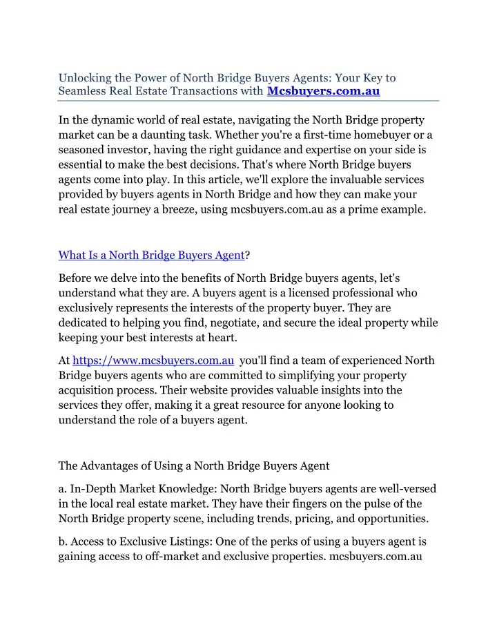 unlocking the power of north bridge buyers agents