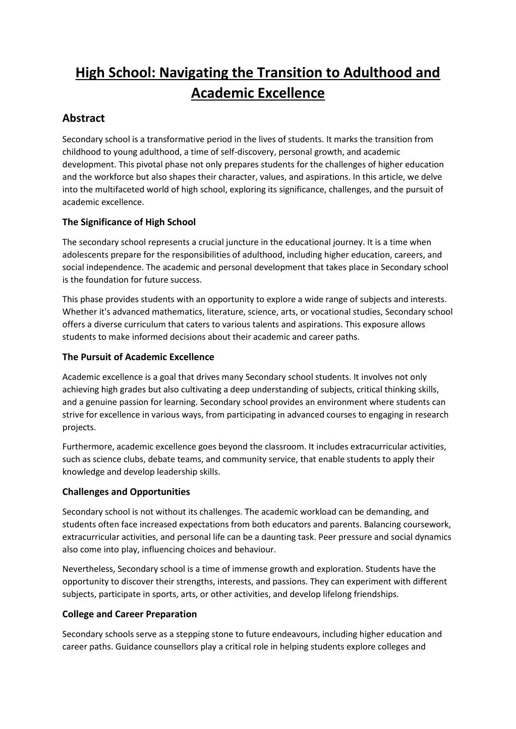 PPT - High School: Navigating the Transition to Adulthood and Academic ...