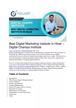 Best Digital Marketing Institute in Hisar – Digital Champs Institute