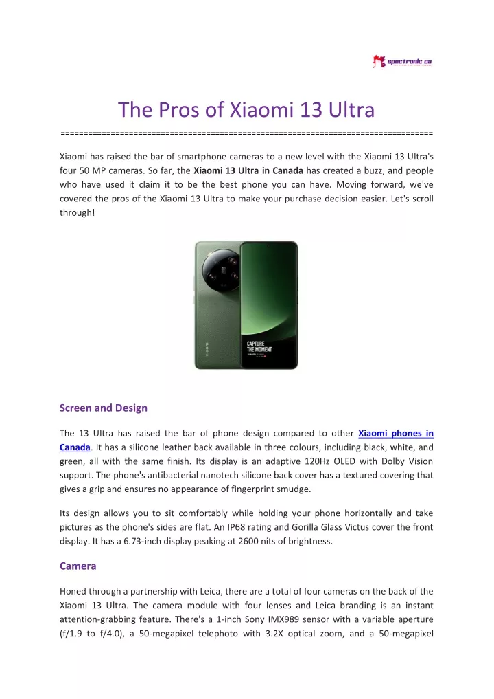 the pros of xiaomi 13 ultra