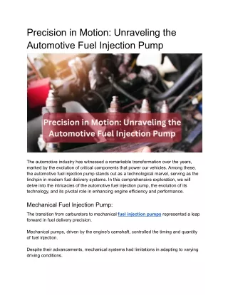 Precision in Motion_ Unraveling the Automotive Fuel Injection Pump