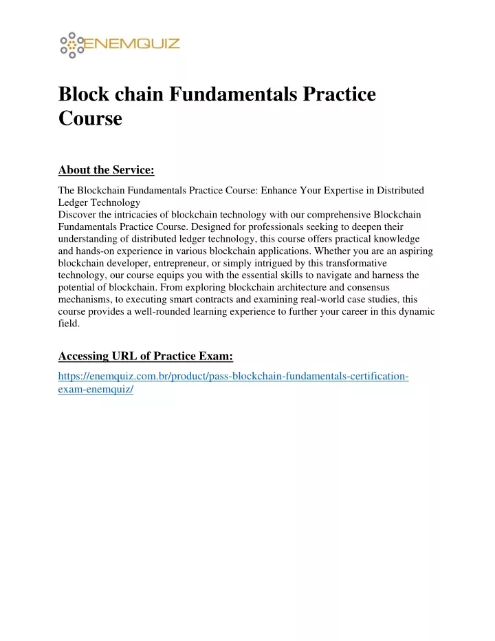 block chain fundamentals practice course