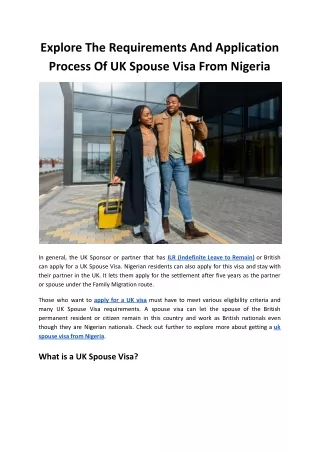 Explore The Requirements And Application Process Of UK Spouse Visa From Nigeria