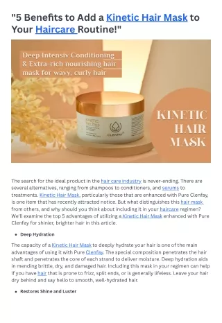 "5 Benefits to Add a Kinetic Hair Mask to Your Haircare Routine!"