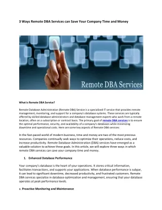 3 Ways Remote DBA Services can Save Your Company Time and Money