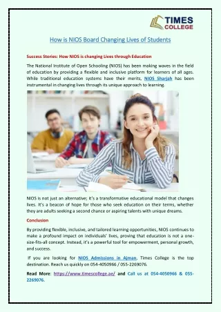 how is nios board changing lives of students