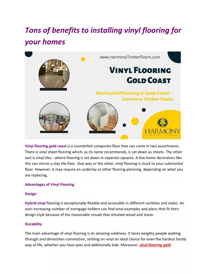 tons of benefits to installing vinyl flooring
