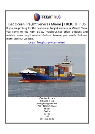Get Ocean Freight Services Miami  FREIGHT R US