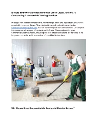 Elevate Your Work Environment with Green Clean Janitorial's Outstanding Commercial Cleaning Services