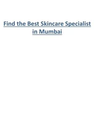Find the Best Skincare Specialist in Mumbai