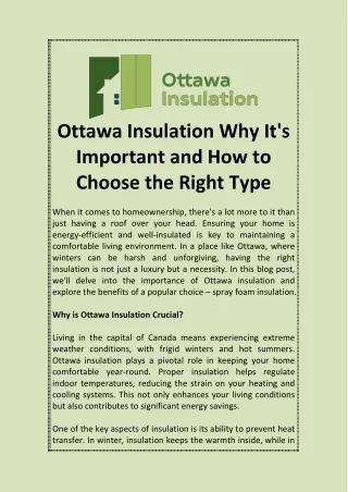 Ottawa Insulation Why It's Important and How to Choose the Right Type