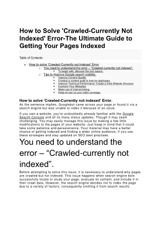 How to Solve crawled currently not indexed