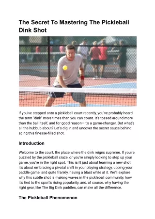 The Secret To Mastering The Pickleball Dink Shot