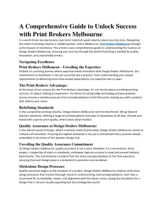 A Comprehensive Guide to Unlock Success with Print Brokers Melbourne