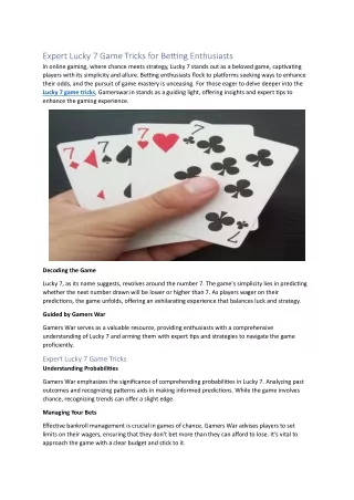 expert lucky 7 game tricks for betting