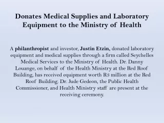 Justin Etzin - Donates Medical Supplies and Laboratory Equipment to the Ministry of Health
