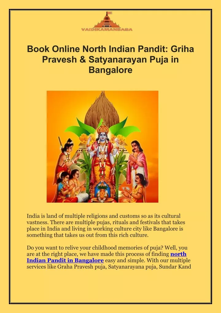 book online north indian pandit griha pravesh