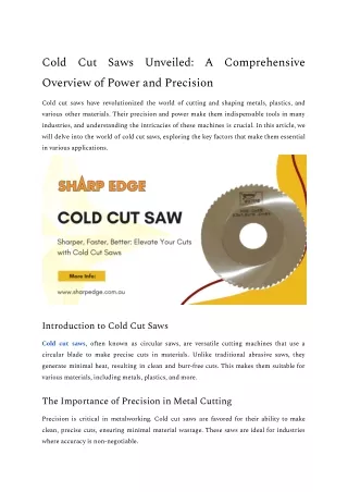 Cold Cut Saws Unveiled_ A Comprehensive Overview of Power and Precision