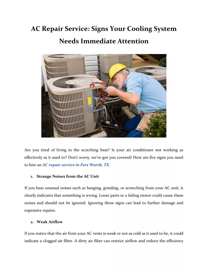 ac repair service signs your cooling system