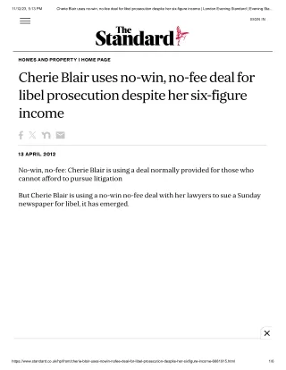 Cherie Blair uses no-win, no-fee deal for libel prosecution despite her six-figure income - Graham Atkins Solicitor