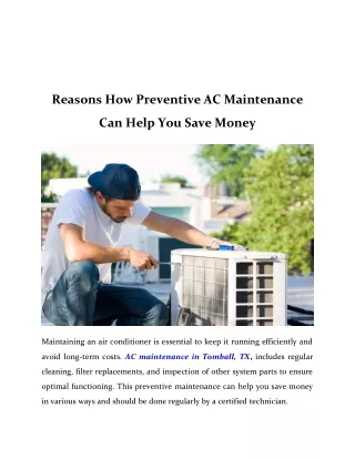 Reasons How Preventive AC Maintenance Can Help You Save Money