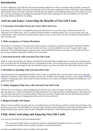 Activate and Enjoy: Unraveling the Benefits of Visa Gift Cards