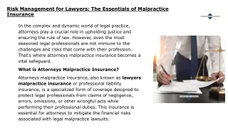 Risk Management for Lawyers The Essentials of Malpractice Insurance