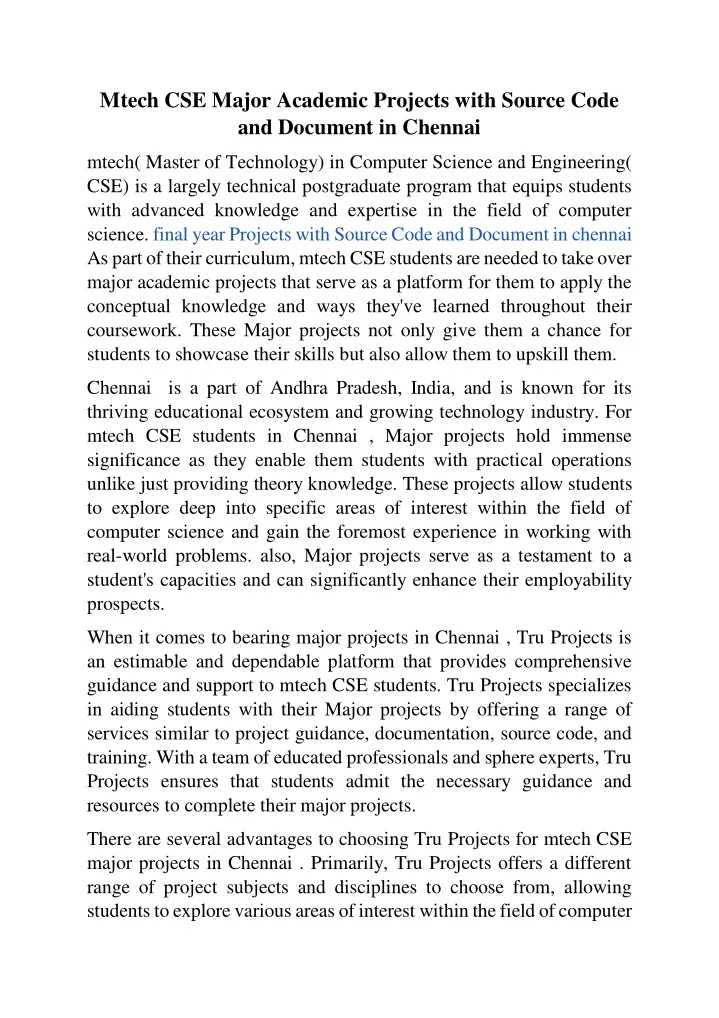 mtech cse major academic projects with source