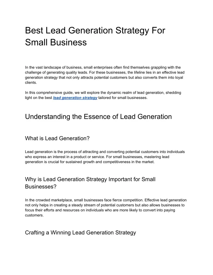 best lead generation strategy for small business