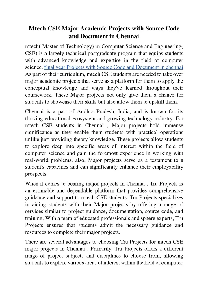 mtech cse major academic projects with source
