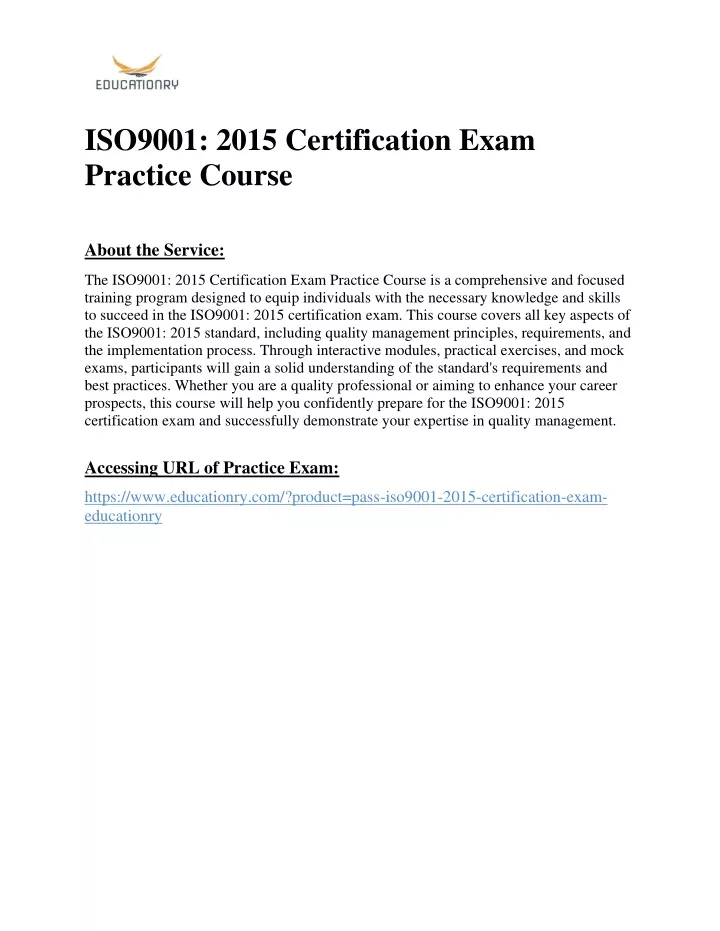 iso9001 2015 certification exam practice course