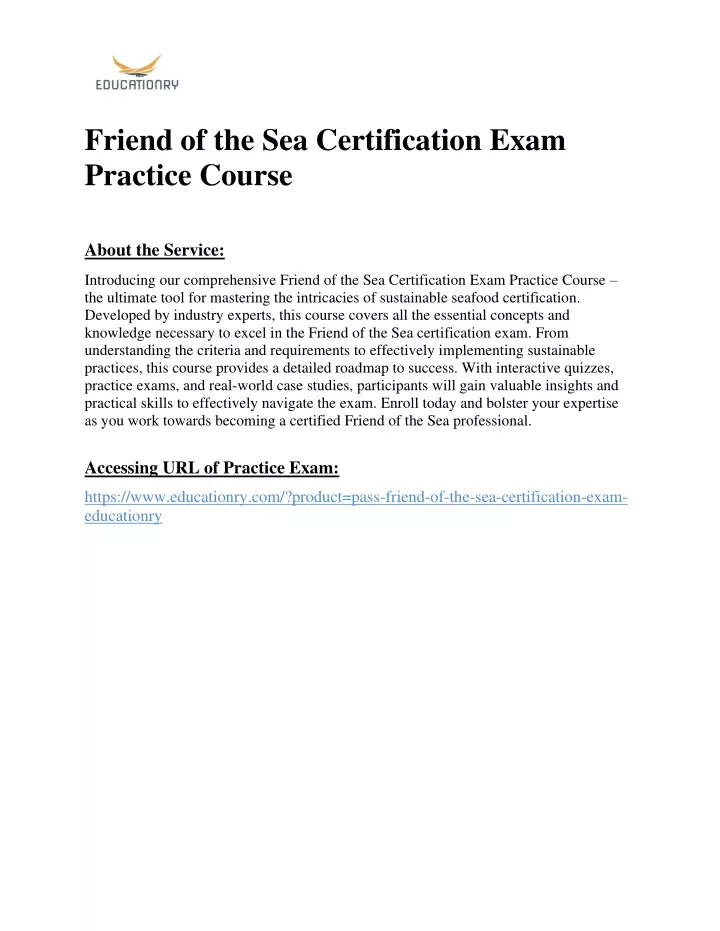 friend of the sea certification exam practice