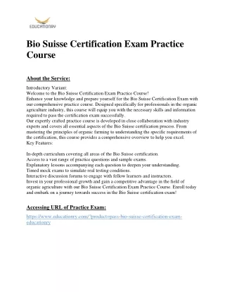bio suisse certification exam practice course