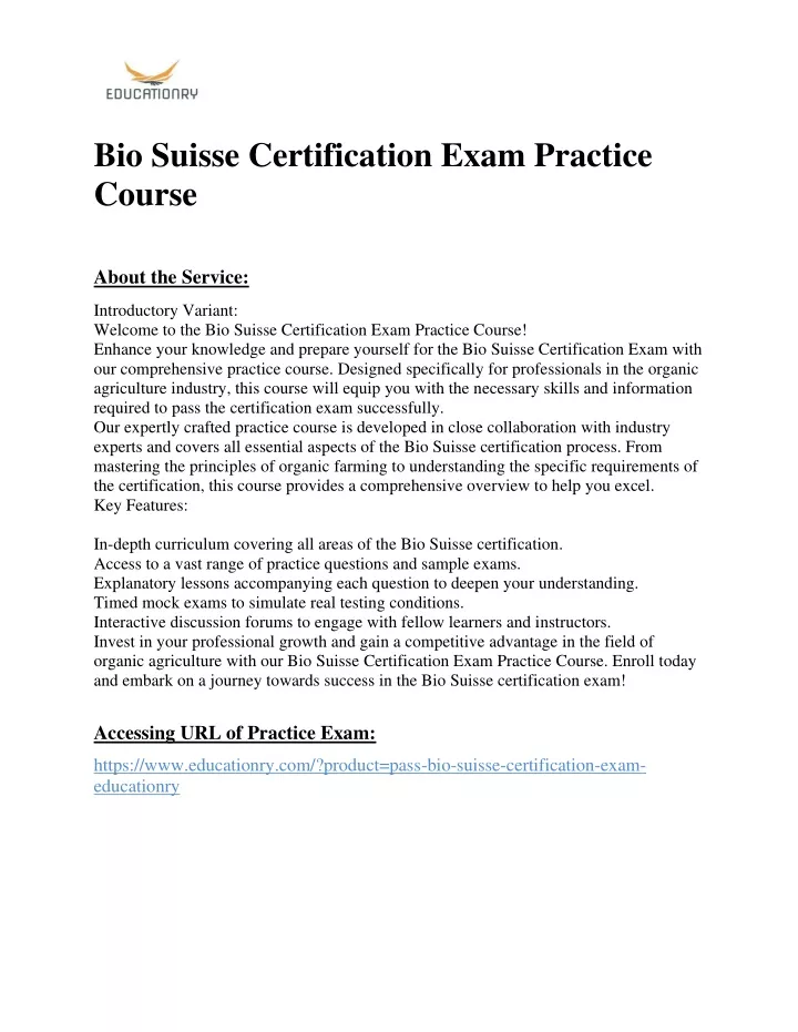 bio suisse certification exam practice course