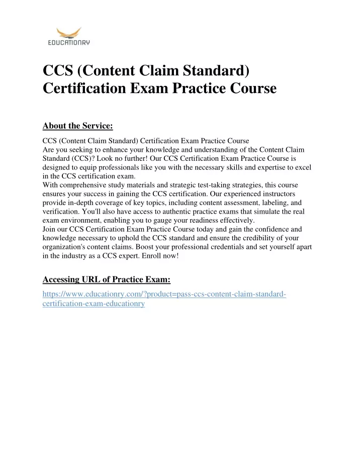 ccs content claim standard certification exam