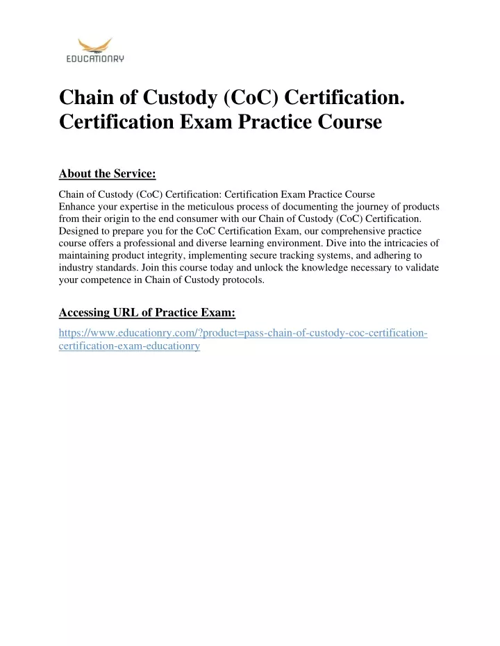 chain of custody coc certification certification