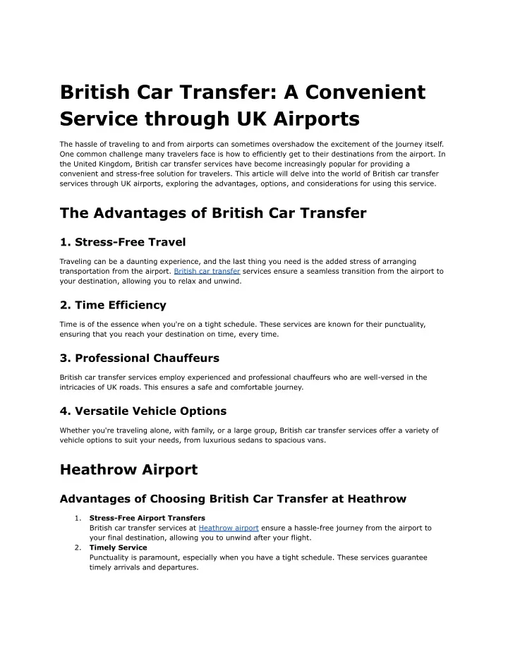 british car transfer a convenient service through