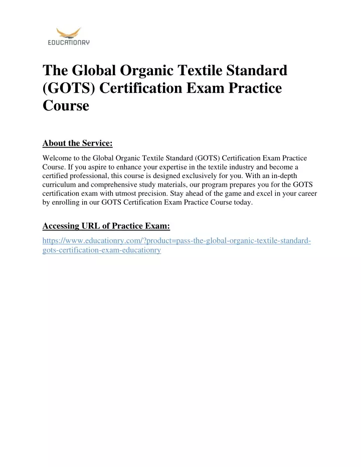 PPT - The Global Organic Textile Standard (GOTS) Certification Exam ...