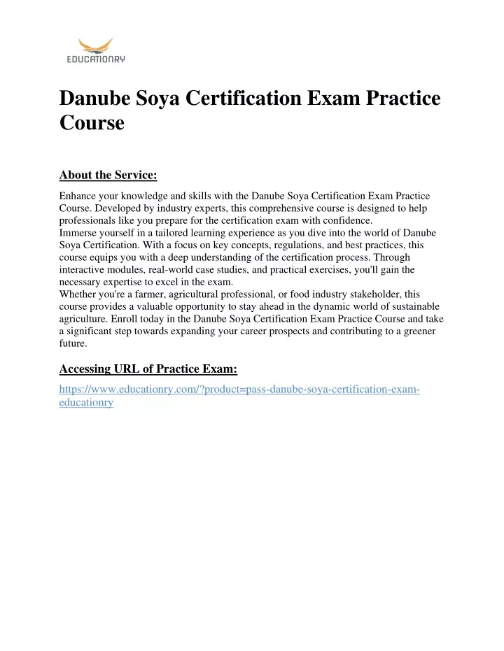 danube soya certification exam practice course