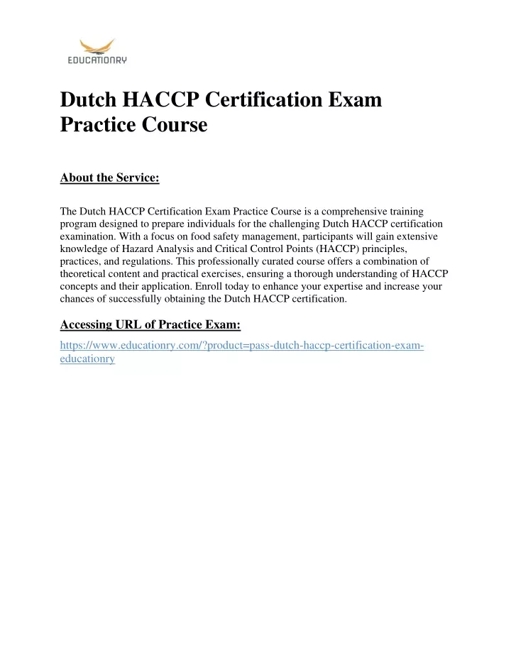 dutch haccp certification exam practice course