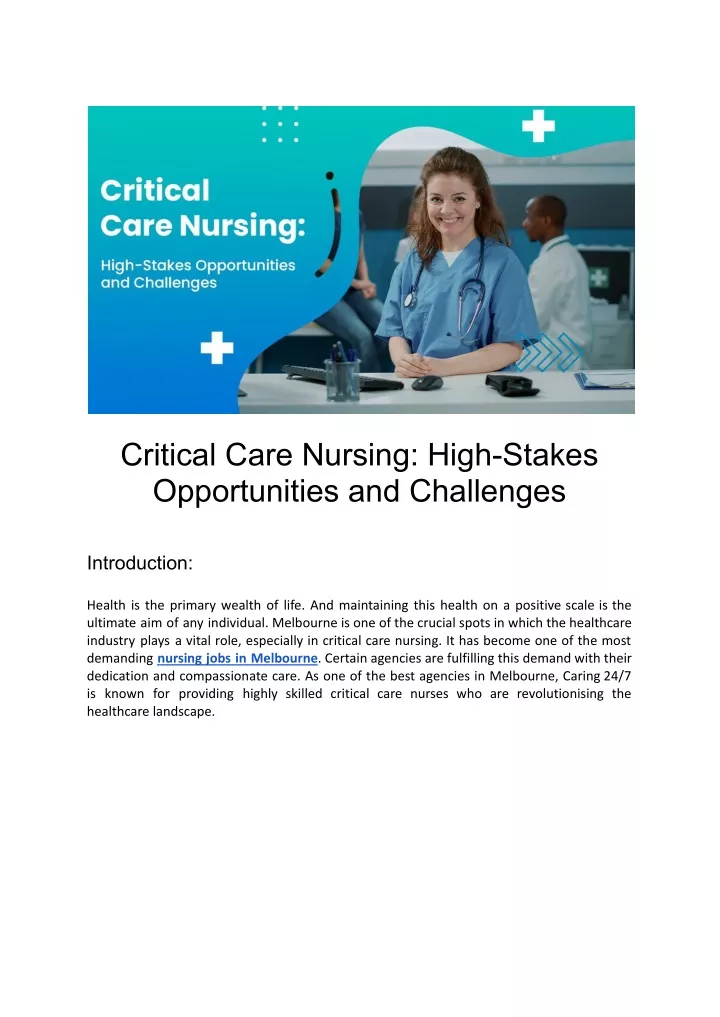 critical care nursing high stakes opportunities