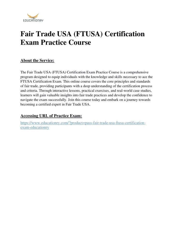 fair trade usa ftusa certification exam practice