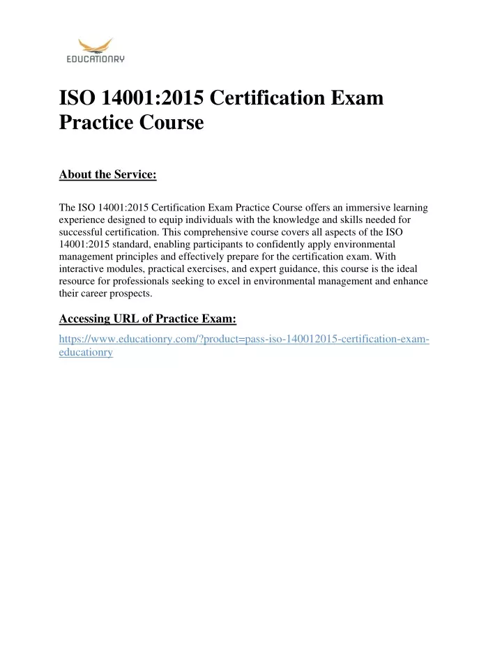 iso 14001 2015 certification exam practice course