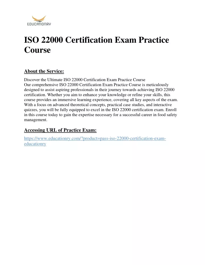iso 22000 certification exam practice course